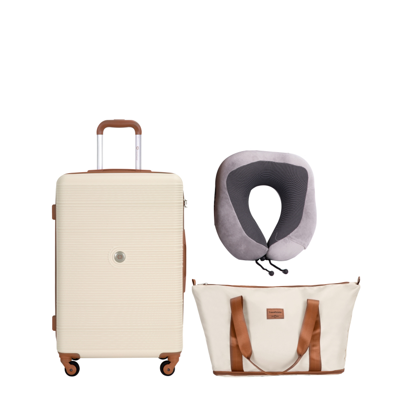 Carry on Luggage Set 3 Piece hardshell TSA Lock Spinner Wheels Suitcase with Travel Bag and Neck Pillow.(White)