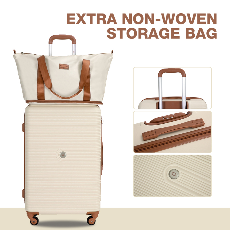 Carry on Luggage Set 3 Piece hardshell TSA Lock Spinner Wheels Suitcase with Travel Bag and Neck Pillow.(White)