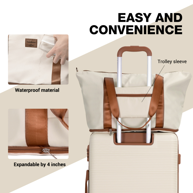 Carry on Luggage Set 3 Piece hardshell TSA Lock Spinner Wheels Suitcase with Travel Bag and Neck Pillow.(White)