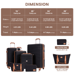 Travelhouse 6 Piece Hardshell Luggage Set Hardside Lightweight Suitcase with TSA Lock Spinner Wheels.(Black)