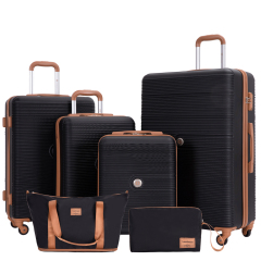 Travelhouse 6 Piece Hardshell Luggage Set Hardside Lightweight Suitcase with TSA Lock Spinner Wheels.(Black)