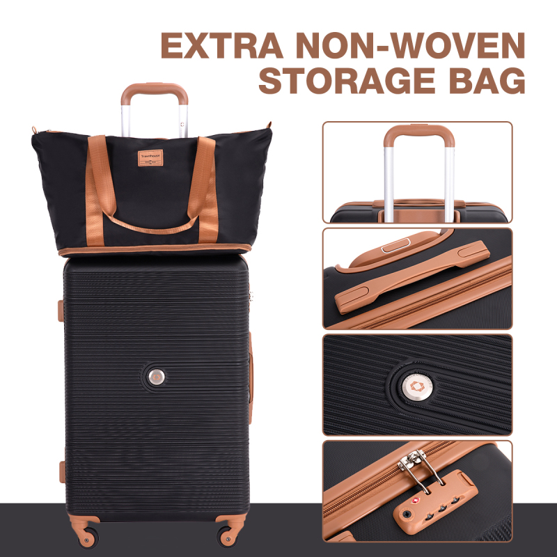 Travelhouse 6 Piece Hardshell Luggage Set Hardside Lightweight Suitcase with TSA Lock Spinner Wheels.(Black)