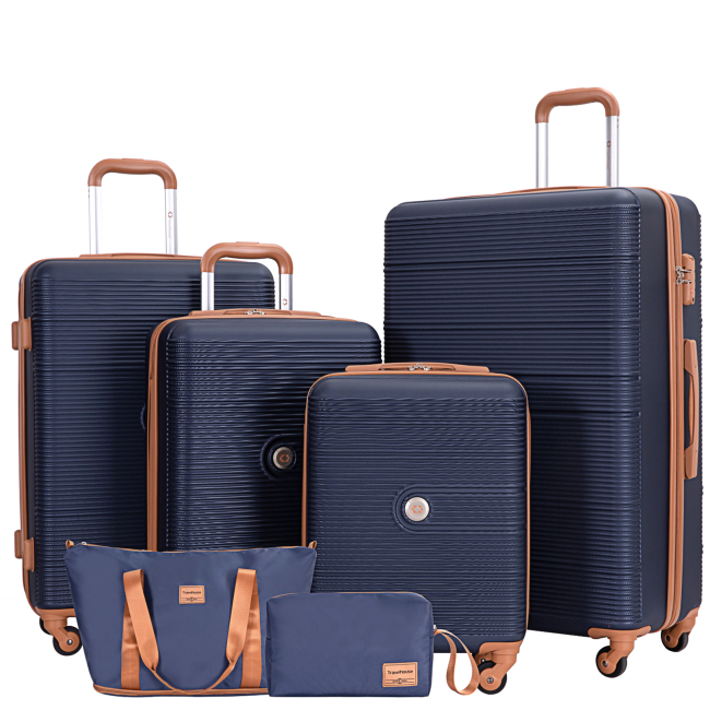Travelhouse 6 Piece Hardshell Luggage Set Hardside Lightweight Suitcase with TSA Lock Spinner Wheels.(Blue)