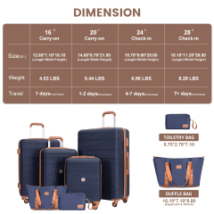 Travelhouse 6 Piece Hardshell Luggage Set Hardside Lightweight Suitcase with TSA Lock Spinner Wheels.(Blue)