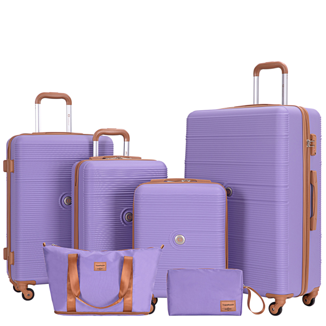 Travelhouse 6 Piece Hardshell Luggage Set Hardside Lightweight Suitcase with TSA Lock Spinner Wheels.(Purple)