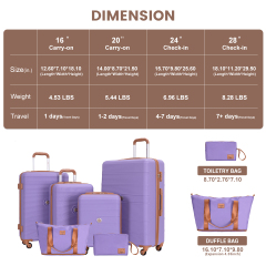 Travelhouse 6 Piece Hardshell Luggage Set Hardside Lightweight Suitcase with TSA Lock Spinner Wheels.(Purple)