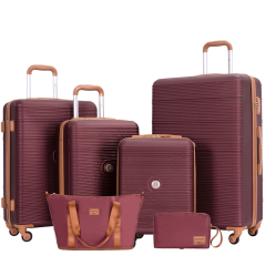 Travelhouse 6 Piece Hardshell Luggage Set Hardside Lightweight Suitcase with TSA Lock Spinner Wheels.(Red)