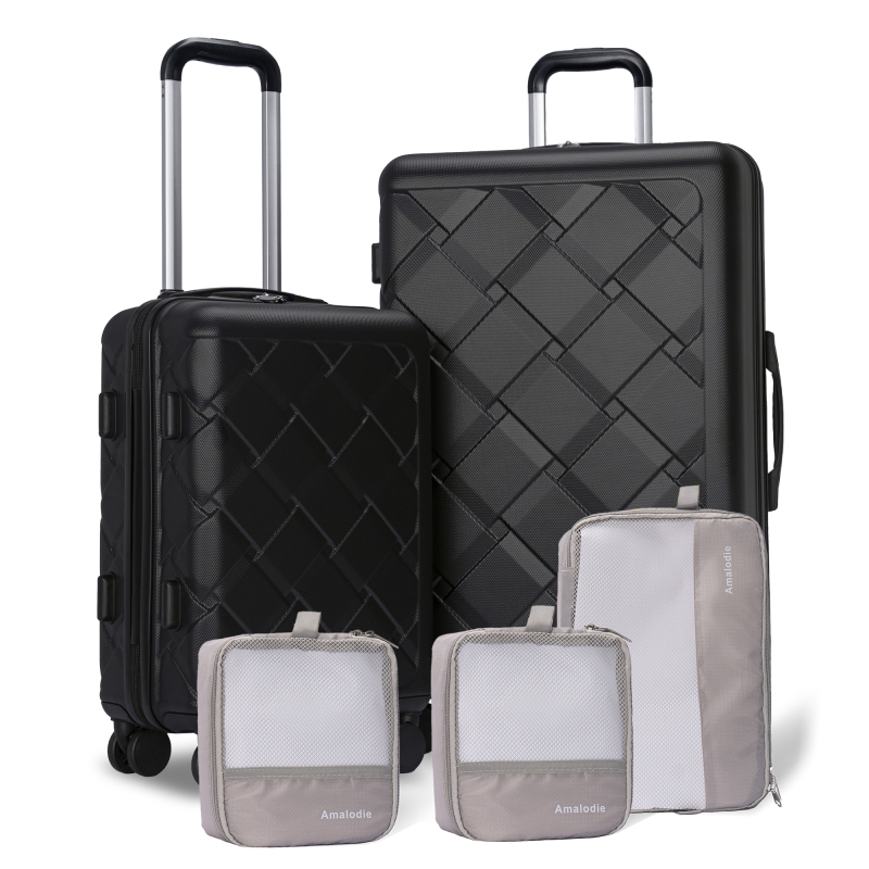 Amalodie 2 piecec Hardside Spinner Luggage Sets(18"&26") with 3PC Organizer Bags,Black
