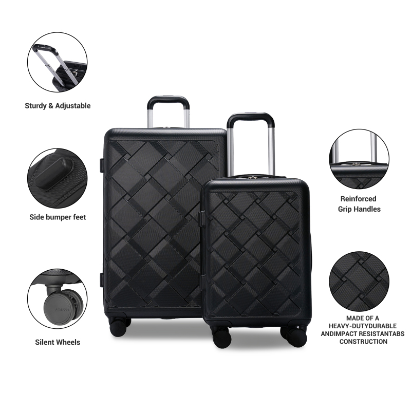 Amalodie 2 piecec Hardside Spinner Luggage Sets(18"&26") with 3PC Organizer Bags,Black