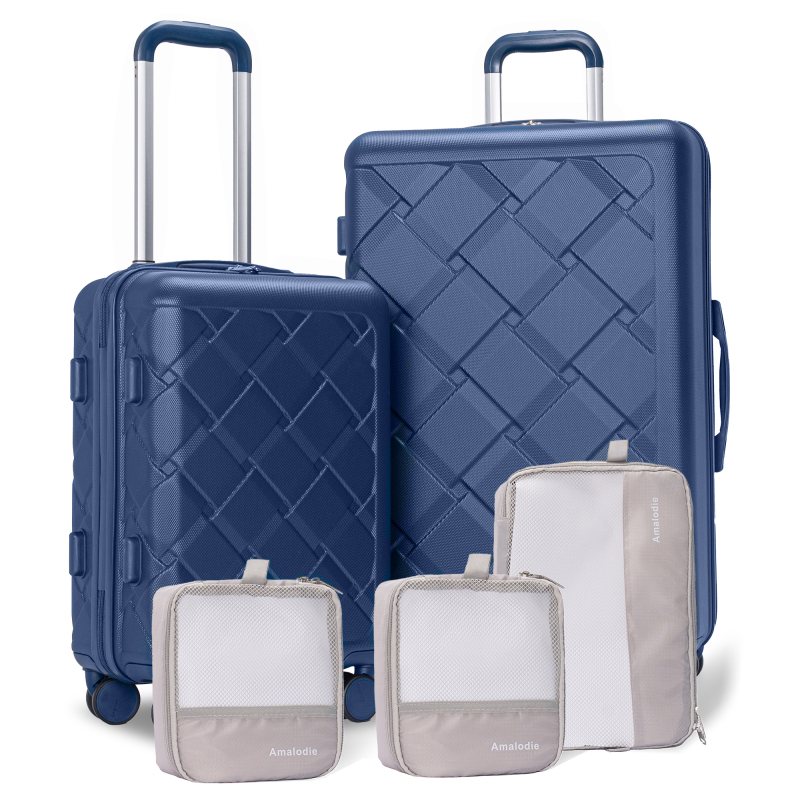 Amalodie 2 piecec Hardside Spinner Luggage Sets(18"&26") with 3PC Organizer Bags,Blue