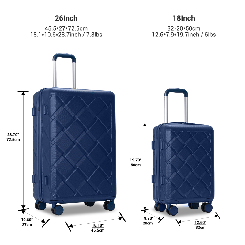 Amalodie 2 piecec Hardside Spinner Luggage Sets(18"&26") with 3PC Organizer Bags,Blue
