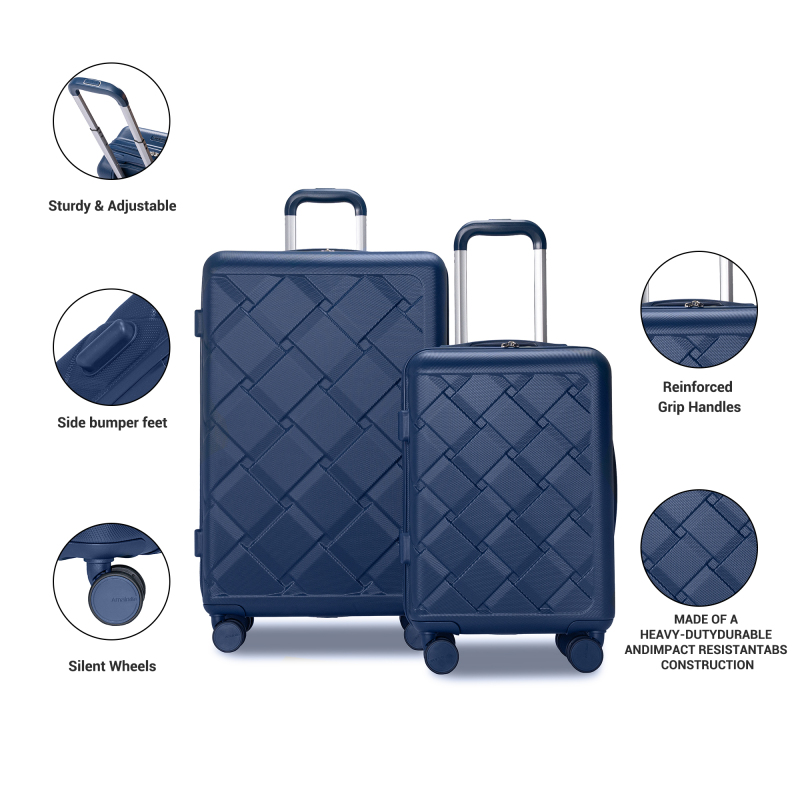 Amalodie 2 piecec Hardside Spinner Luggage Sets(18"&26") with 3PC Organizer Bags,Blue