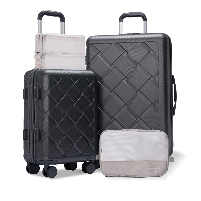 Amalodie 2 piecec Hardside Spinner Luggage Sets(18"&26") with 3PC Organizer Bags, Dark Gray