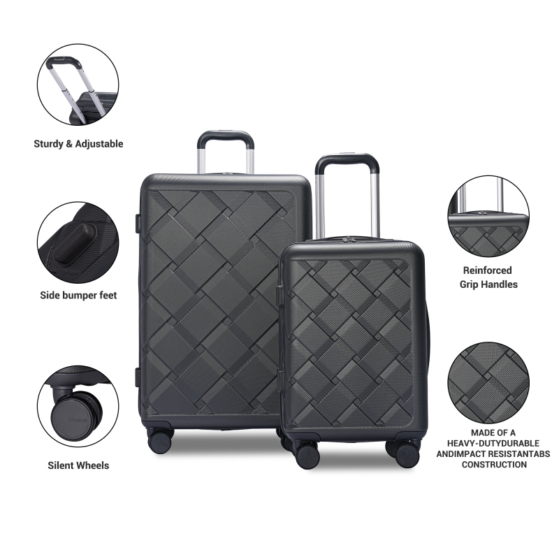 Amalodie 2 piecec Hardside Spinner Luggage Sets(18"&26") with 3PC Organizer Bags, Dark Gray