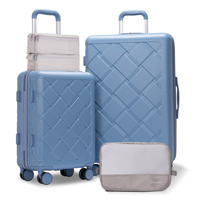 Amalodie 2 piecec Hardside Spinner Luggage Sets(18"&26") with 3PC Organizer Bags,Light Blue
