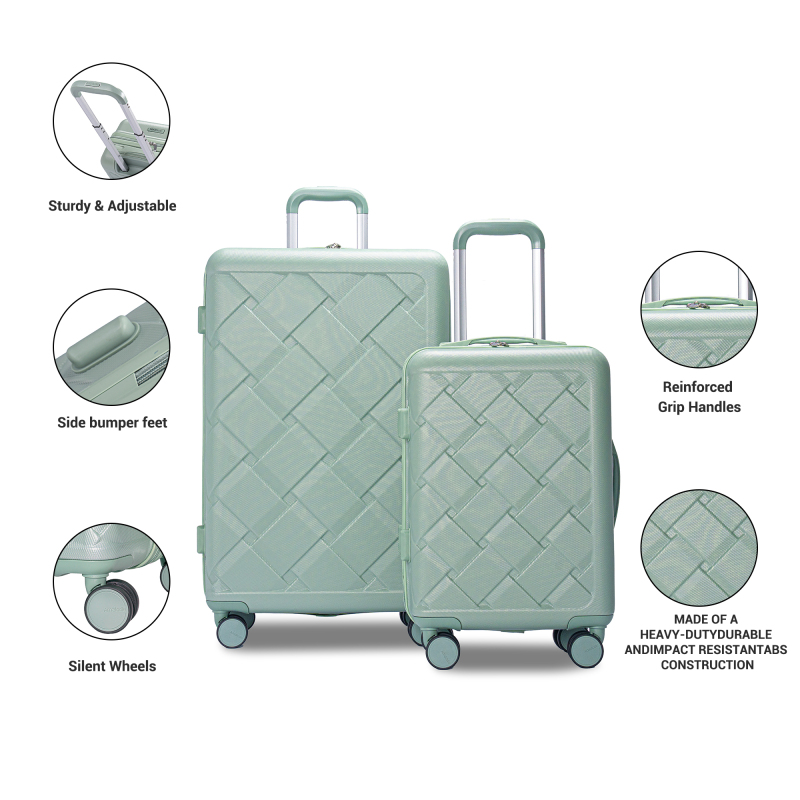 아말로디 2피스 하드사이드 스피너 여행 가방 세트(18인치 & 26인치) 3피스 정리 가방 포함, 그린