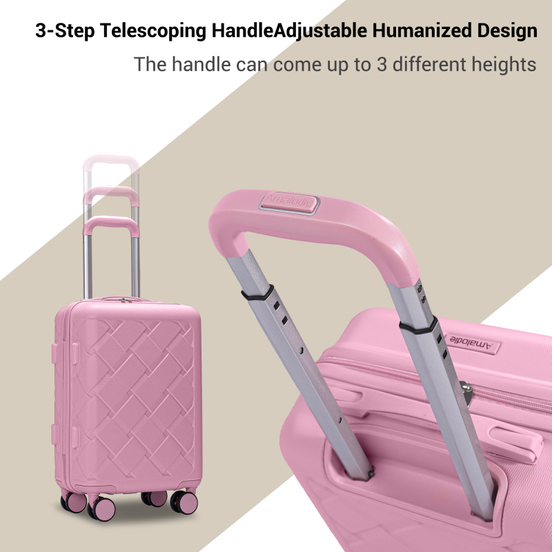 Amalodie 2 piecec Hardside Spinner Luggage Sets(18"&26") with 3PC Organizer Bags,Pink