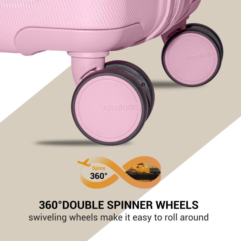 Amalodie 2 piecec Hardside Spinner Luggage Sets(18"&26") with 3PC Organizer Bags,Pink