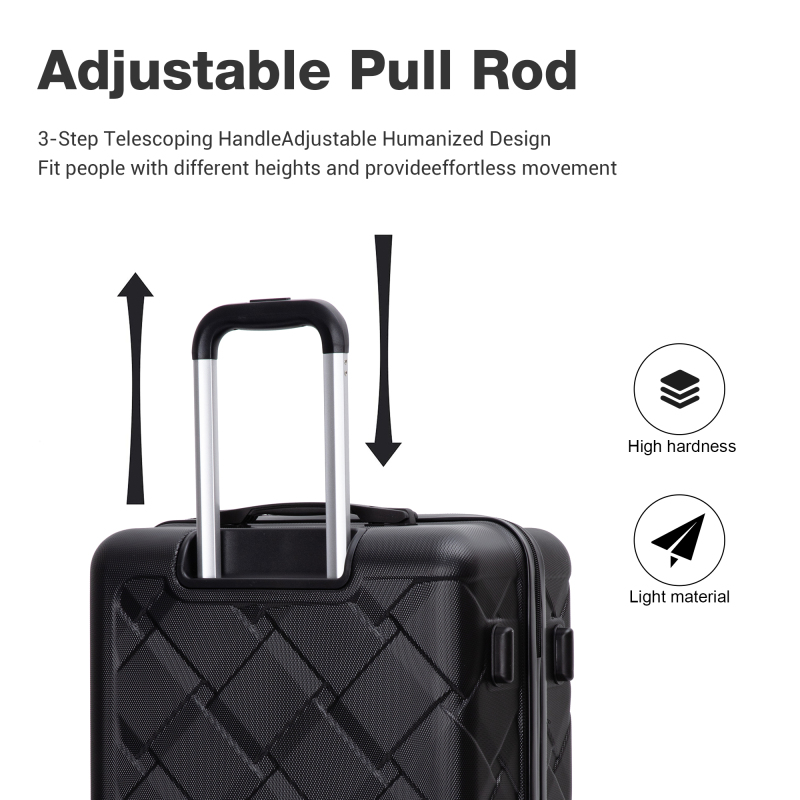 Amalodie 3 Piece Luggage Sets Hardside Lightweight Durable Spinner Wheels Suitcase,Black