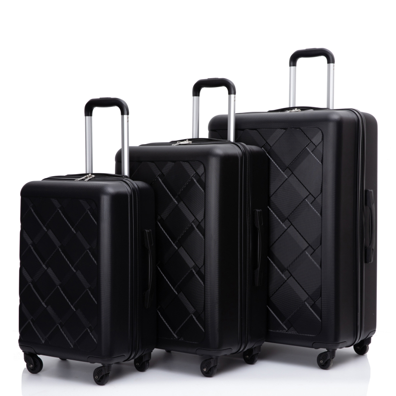 Amalodie 3 Piece Luggage Sets Hardside Lightweight Durable Spinner Wheels Suitcase,Black