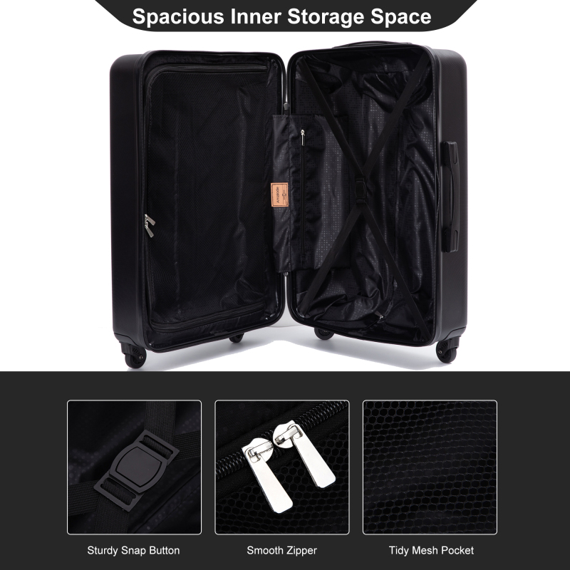 Amalodie 3 Piece Luggage Sets Hardside Lightweight Durable Spinner Wheels Suitcase,Black