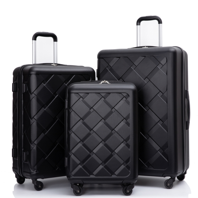 Amalodie 3 Piece Luggage Sets Hardside Lightweight Durable Spinner Wheels Suitcase,Black