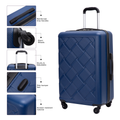 Amalodie 3 Piece Luggage Sets Hardside Lightweight Durable Spinner Wheels Suitcase,Dark Blue