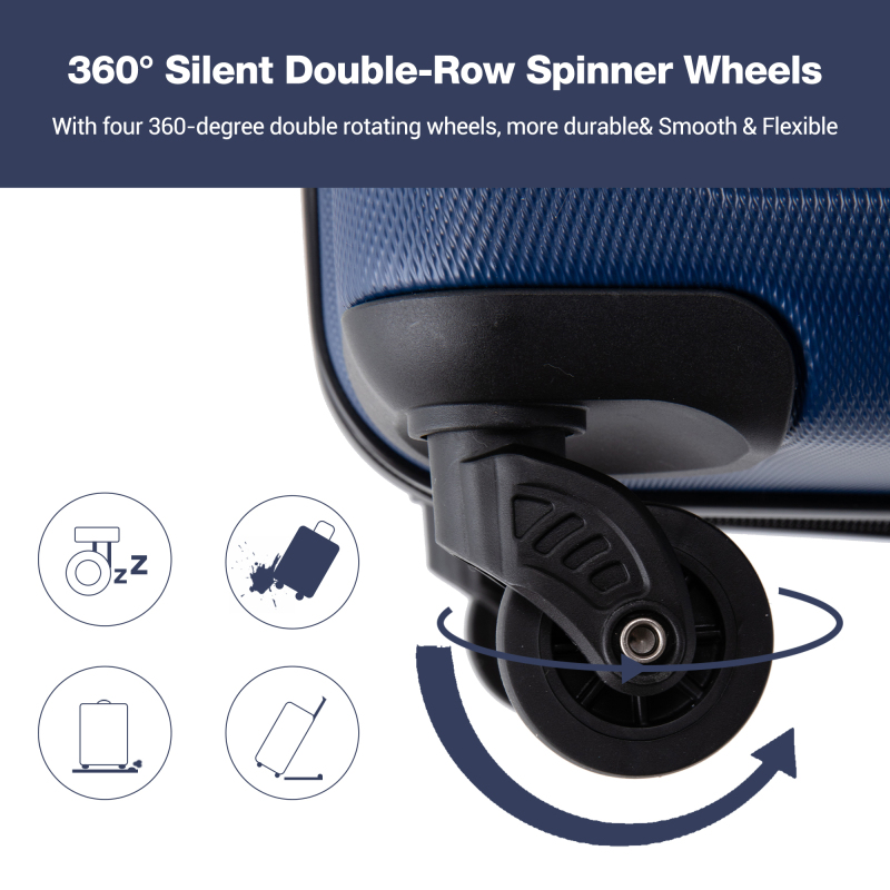 Amalodie 3 Piece Luggage Sets Hardside Lightweight Durable Spinner Wheels Suitcase,Dark Blue