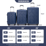 Amalodie 3 Piece Luggage Sets Hardside Lightweight Durable Spinner Wheels Suitcase,Dark Blue