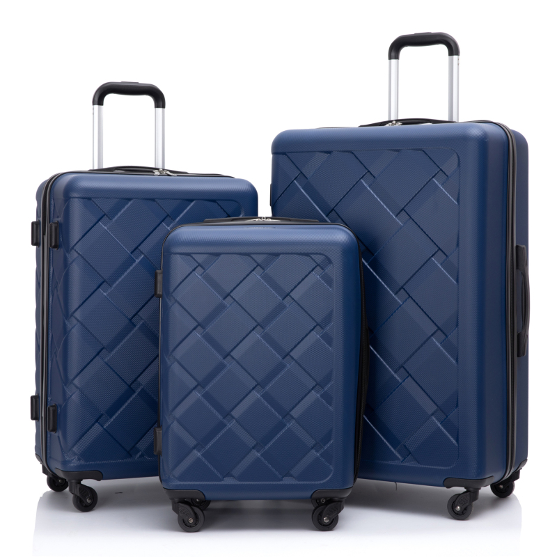 Amalodie 3 Piece Luggage Sets Hardside Lightweight Durable Spinner Wheels Suitcase,Dark Blue