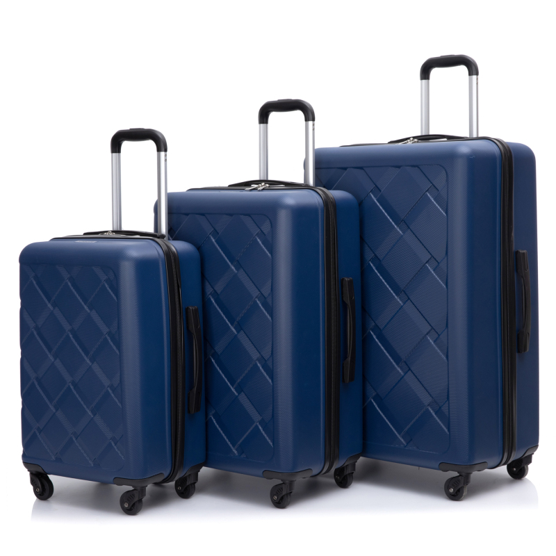 Amalodie 3 Piece Luggage Sets Hardside Lightweight Durable Spinner Wheels Suitcase,Dark Blue