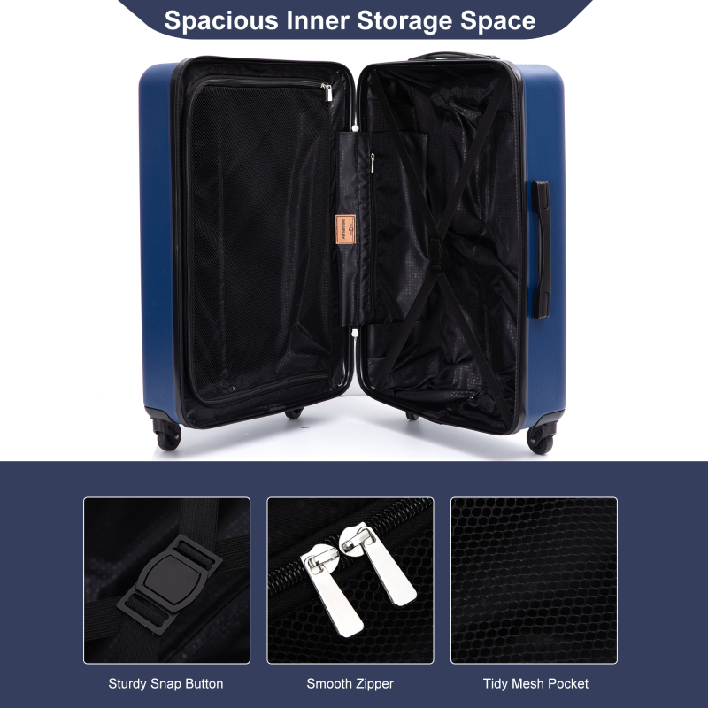 Amalodie 3 Piece Luggage Sets Hardside Lightweight Durable Spinner Wheels Suitcase,Dark Blue