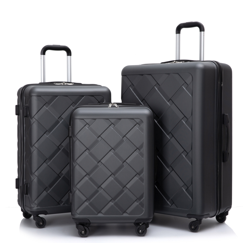 Amalodie 3 Piece Luggage Sets Hardside Lightweight Durable Spinner Wheels Suitcase,Dark Gray