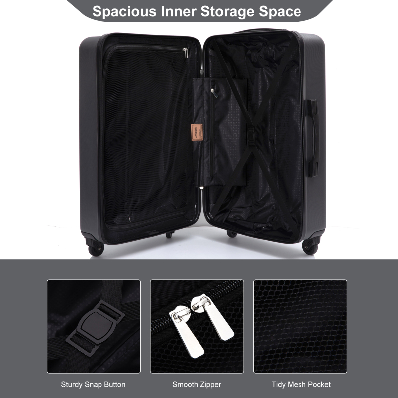 Amalodie 3 Piece Luggage Sets Hardside Lightweight Durable Spinner Wheels Suitcase,Dark Gray