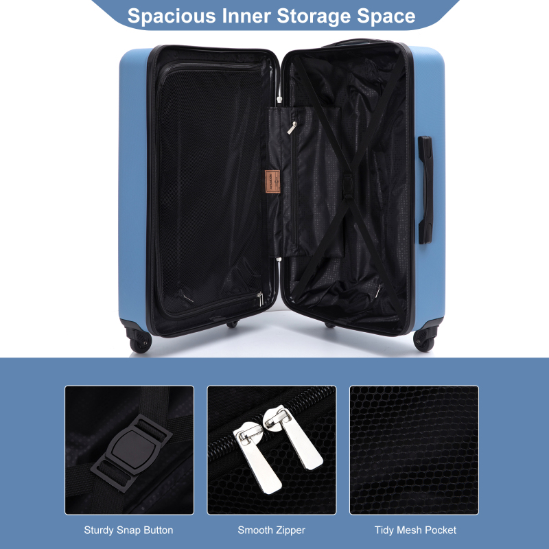 Amalodie 3 Piece Luggage Sets Hardside Lightweight Durable Spinner Wheels Suitcase,Light Blue