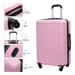 Amalodie 3 Piece Luggage Sets Hardside Lightweight Durable Spinner Wheels Suitcase,Pink
