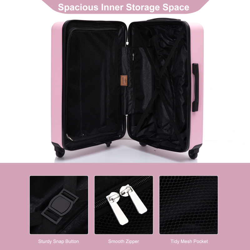 Amalodie 3 Piece Luggage Sets Hardside Lightweight Durable Spinner Wheels Suitcase,Pink