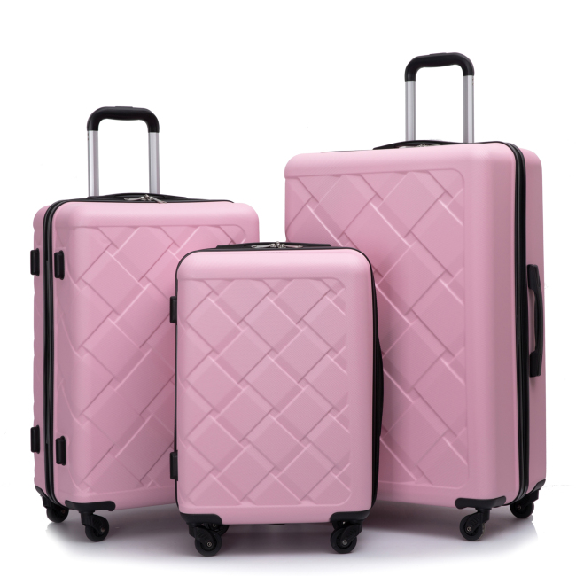 Amalodie 3 Piece Luggage Sets Hardside Lightweight Durable Spinner Wheels Suitcase,Pink