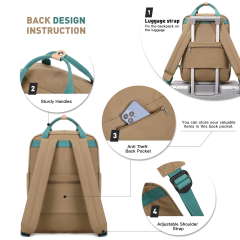 Amalodie Bag Laptop Backpack,15inchStylish Backpack,Business Work Bag,Waterproof College Work Bags for Women,Khaki