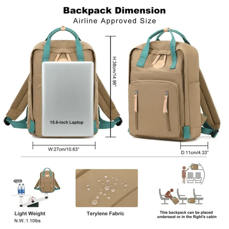 Amalodie Bag Laptop Backpack,15inchStylish Backpack,Business Work Bag,Waterproof College Work Bags for Women,Khaki