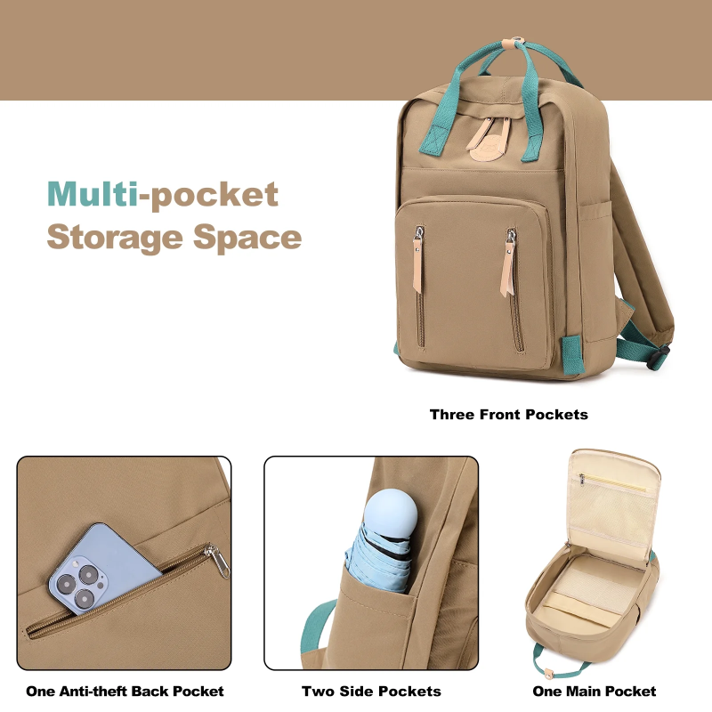 Amalodie Bag Laptop Backpack,15inchStylish Backpack,Business Work Bag,Waterproof College Work Bags for Women,Khaki