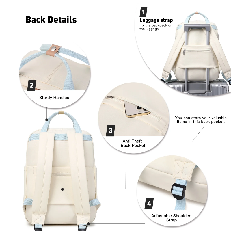 Amalodie Bag Laptop Backpack,15inchStylish Backpack,Business Work Bag,Waterproof College Work Bags for Women,Beige