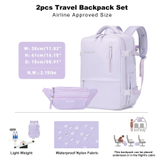 2PCS Travel Laptop Backpack Set Carry-on Overnight Weekender Bag Daypack for Women College