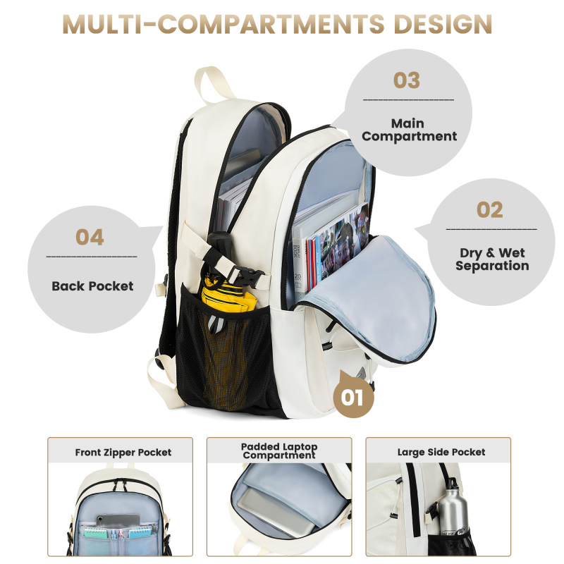 Amalodie Carry On Backpack,Hiking Backpack Waterproof Outdoor Sports,White