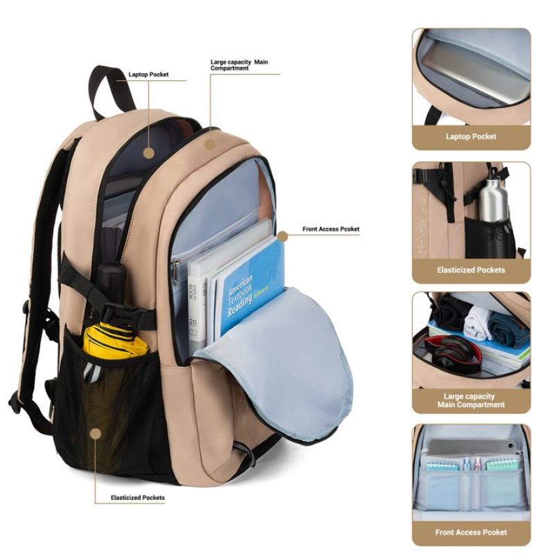 Travelhouse Travel Backpack Business 18 Inch Business Anti Theft Slim Sturdy College School Computer Bag.Khaki