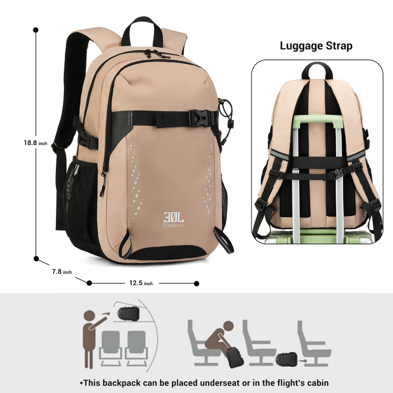 Travelhouse Travel Backpack Business 18 Inch Business Anti Theft Slim Sturdy College School Computer Bag.Khaki