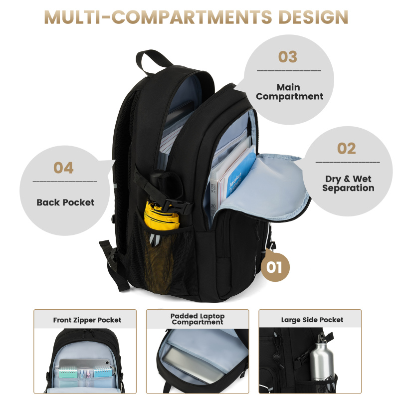 Amalodie Carry On Backpack,Hiking Backpack Waterproof Outdoor Sports,Black