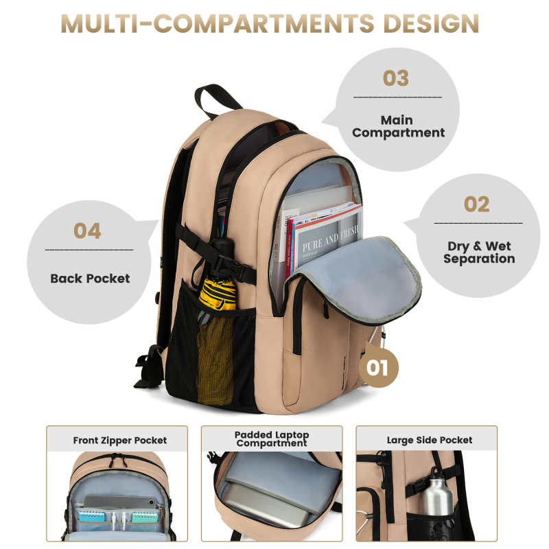 Amalodie Carry On Backpack,Hiking Backpack Waterproof Outdoor Sports,Khaki