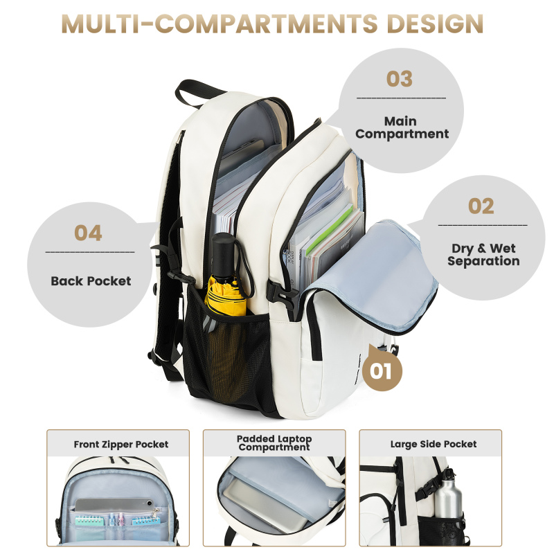 Amalodie Carry On Backpack,Hiking Backpack Waterproof Outdoor Sports,White