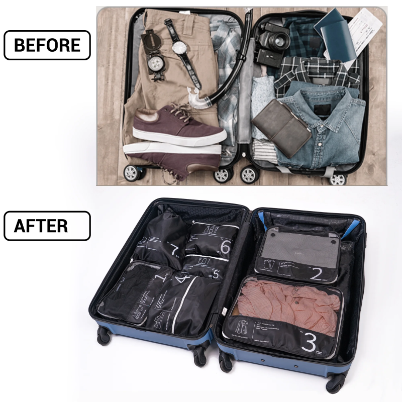 Travelhouse 7 Pcs Set Packing Cubes for Travel Suitcase Luggage Organizer Bags.Black